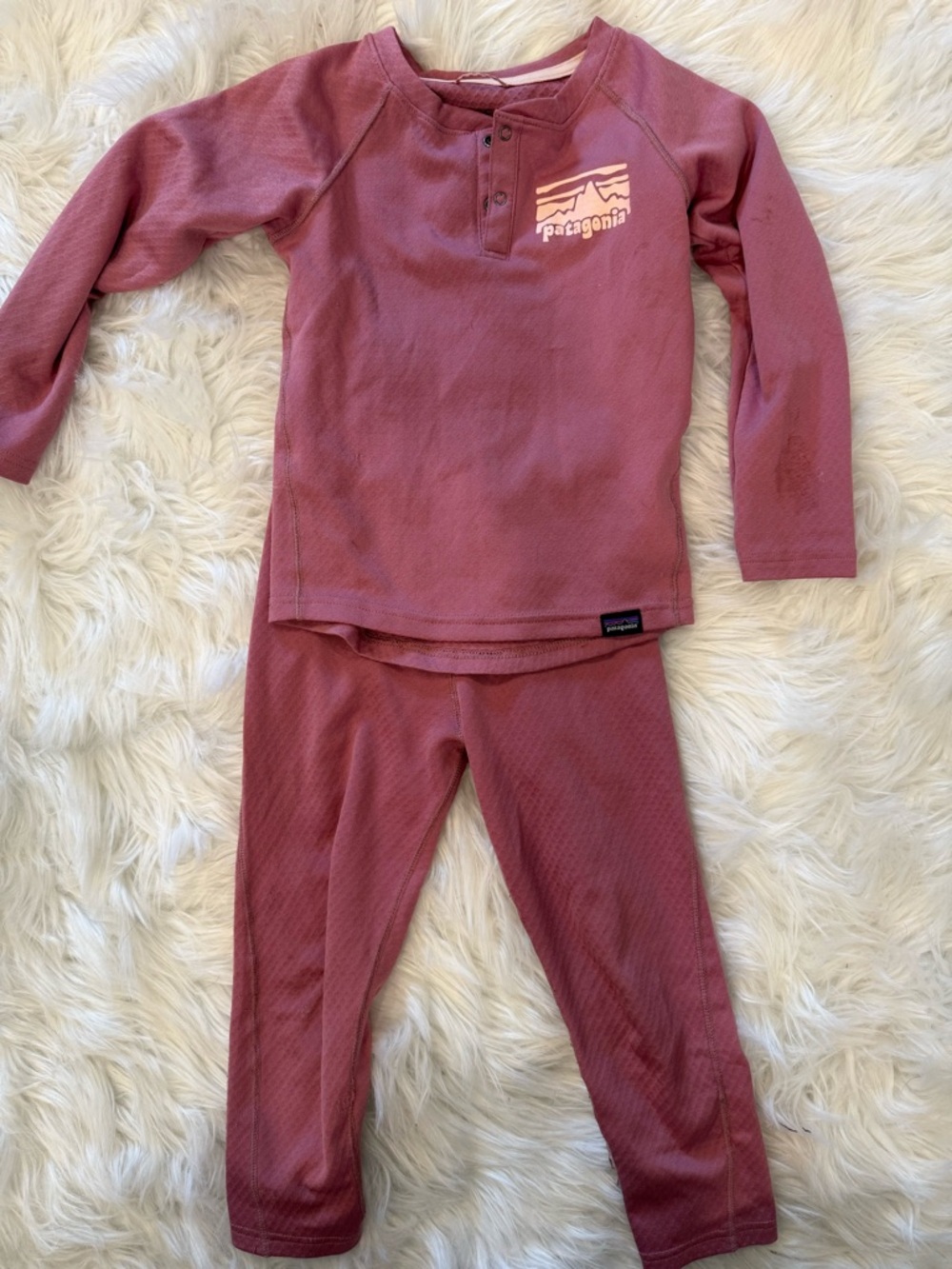 Patagonia Kids Two-Piece Base Layer Set in Dusty Rose Mauve